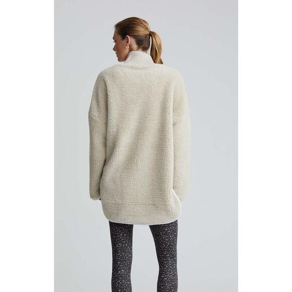 Varley Marney Sherpa Jacket Cream M | Oversized Ribbed Neck Longline Cozy Winter - Picture 6 of 15
